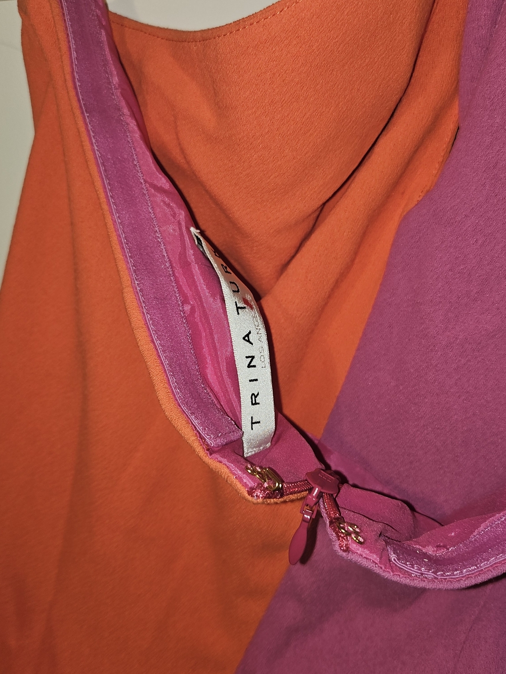 Trina Turk Colorblock Orange and Pink Halter Neck Jumpsuit